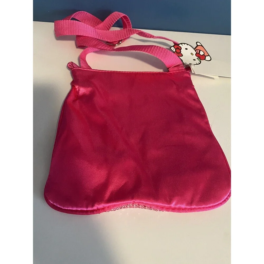 Hello Kitty Pink Stripe Sequined Girl's Crossbody Bag 2012 Adjust Strap NWT 8x8”